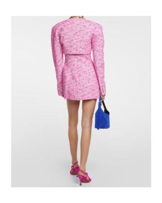 Area Pink Embellished Bouclé Cropped Jacket
