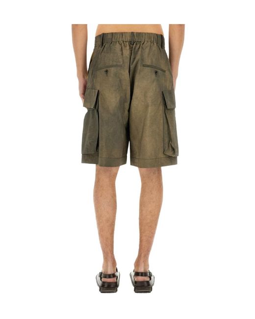 Uma Wang Green Faded-Effect Pocket Shorts for men