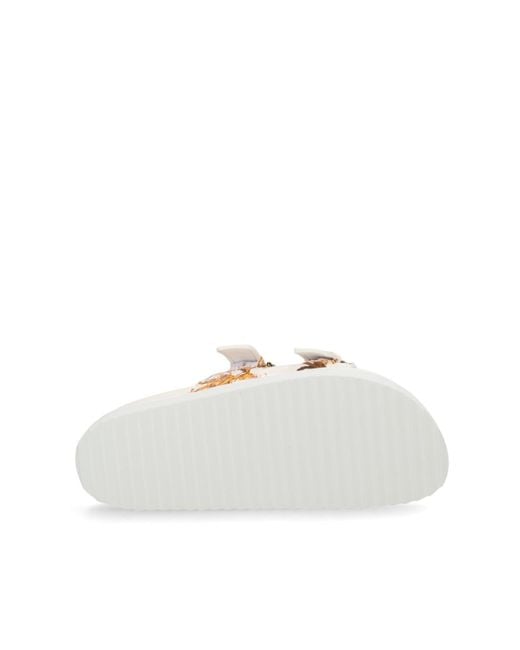 Versace Jeans White Couture Buckle Embellished Barocco-Printed Sandals