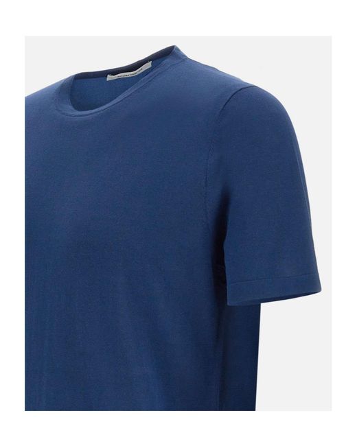 Kangra Cashmere Blue Kangra Crew Neck Cotton T-Shirt for men