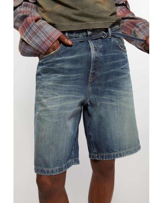Acne Blue Logo-Patch Denim Shorts for men