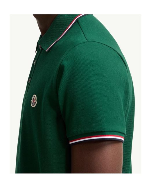 Moncler Green Logo Patch Short-Sleeved Polo Shirt for men