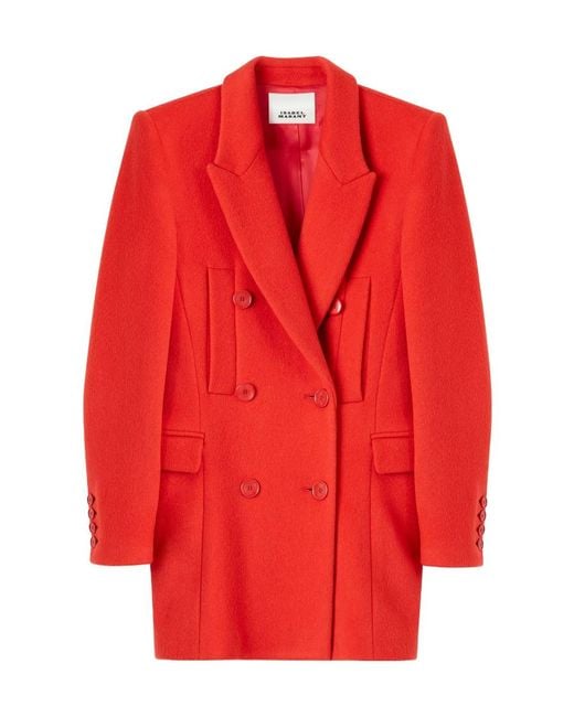 Isabel Marant Red Lileya Double Breasted Virgin Wool Coat