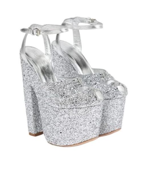 Giambattista Valli Gray Glitter Platform Sandals