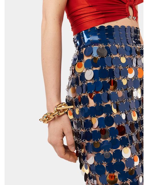 Rabanne Blue High Waisted Sequinned Midi Skirt