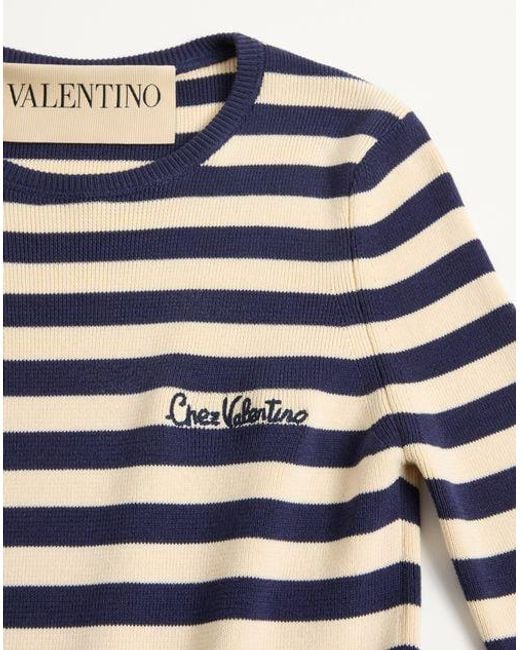 Valentino Blue Striped Crewneck Jumper
