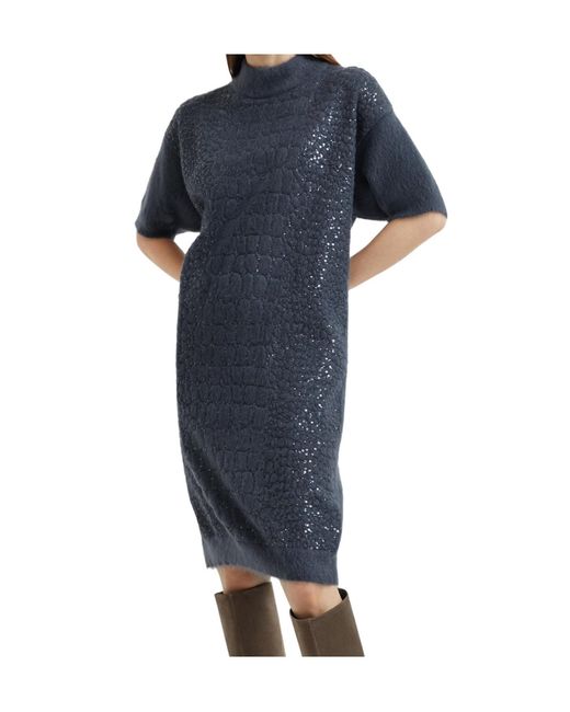 Brunello Cucinelli Blue Croc-Motif Sequin Dress