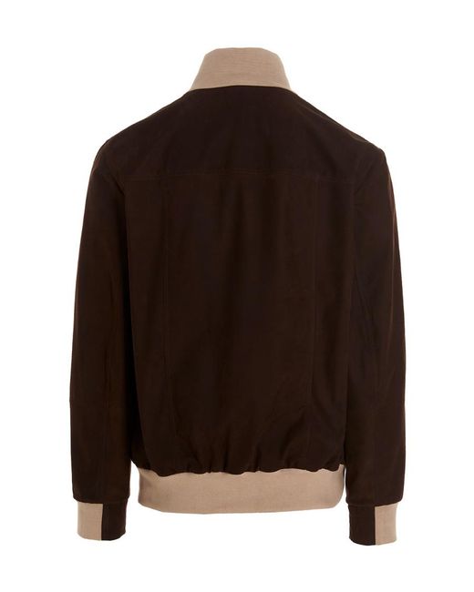 Brunello Cucinelli Brown Buttoned Long-Sleeved Bomber Jacket for men