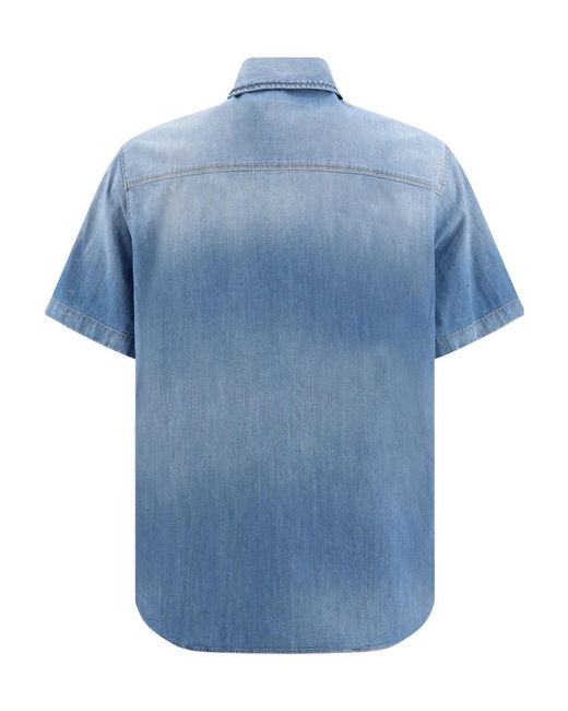 DSquared² Blue Faded Distressed Denim Shirt for men