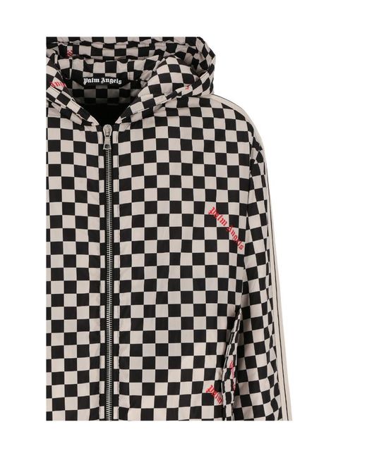 Palm Angels Black Check Printed Hooded Jacket for men