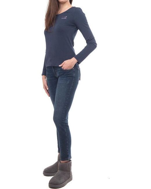 EA7 Blue T-Shirt With Round Neck And Long Sleeves