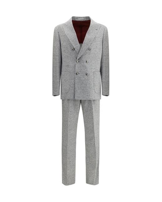 Brunello Cucinelli Gray Wool And Cashmere Buttoned Grisaille Suit for men