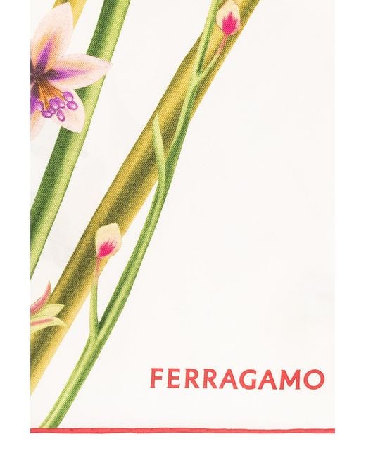 Ferragamo White Floral Logo Printed Scarf
