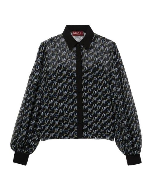 Gucci Black Printed Silk Creponne Shirt
