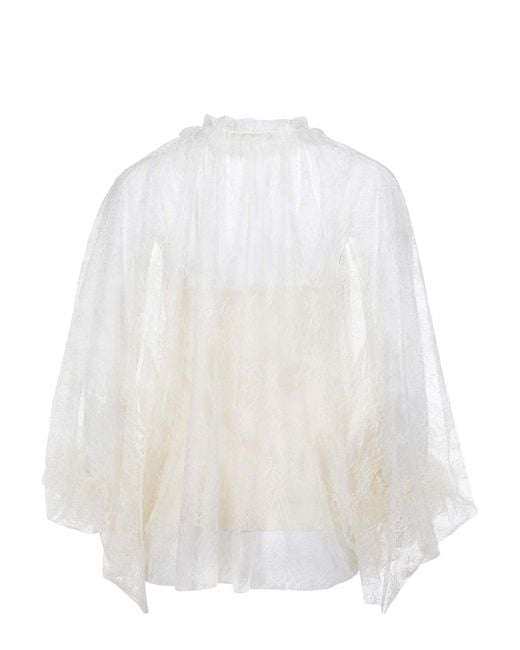 Philosophy Di Lorenzo Serafini White Ruffle Detailed Lace Blouse