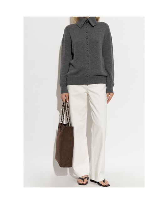 Lisa Yang Gray Denie Button-Up Knitted Sweater