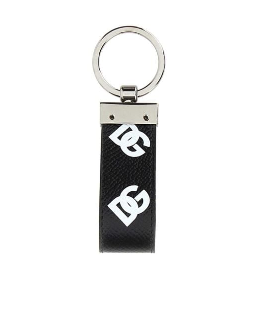 Dolce & Gabbana White All-Over Dg Printed Key Chain for men