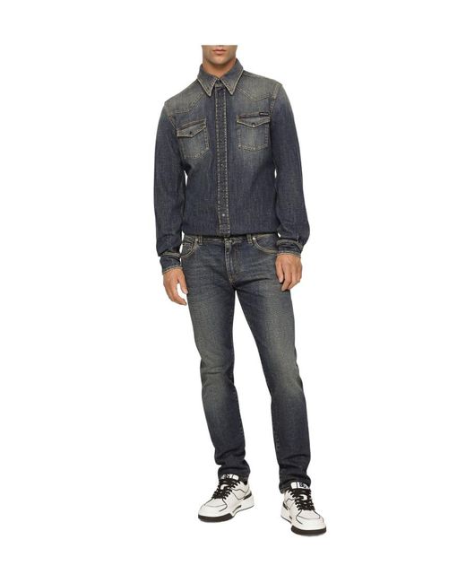 Dolce & Gabbana Gray Logo Plaque Slim-Cut Jeans for men