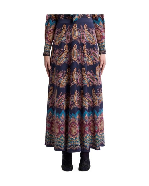Etro Purple Paisley-Printed Pleated Maxi Skirt