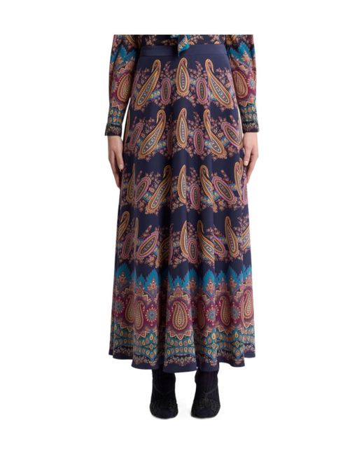 Etro Purple Silk Skirt With Placed Print