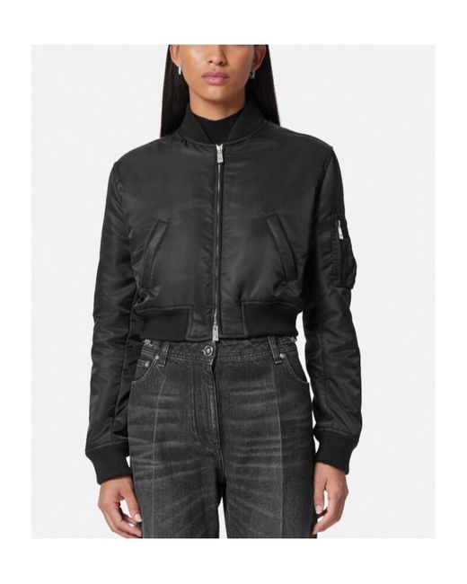 Versace Black Padded Cropped Bomber Jacket