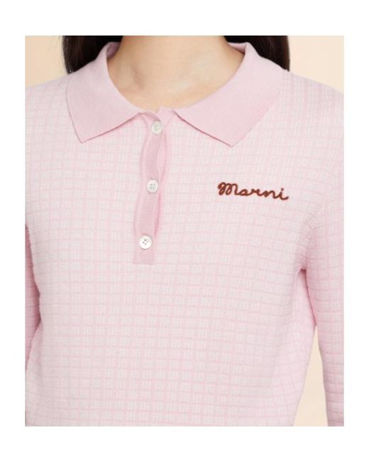 Marni Pink Jacquard Check Polo Shirt