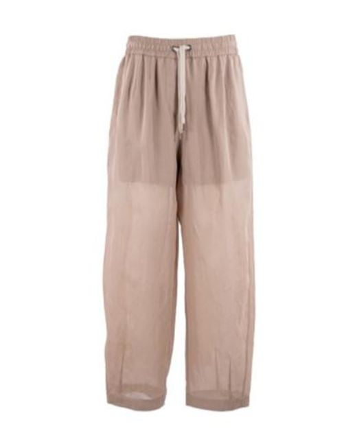 Brunello Cucinelli Natural Sheer Wide-Leg Pants