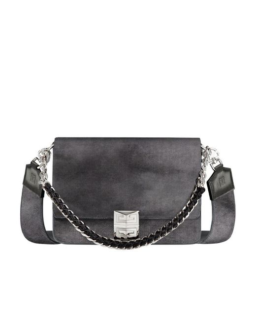 Givenchy Gray Logo Plaque Foldover Top Shoulder Bag