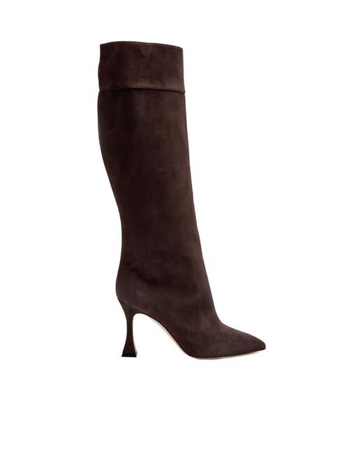 Manolo Blahnik Brown Miralonepla 90 Suede Knee-High Boots