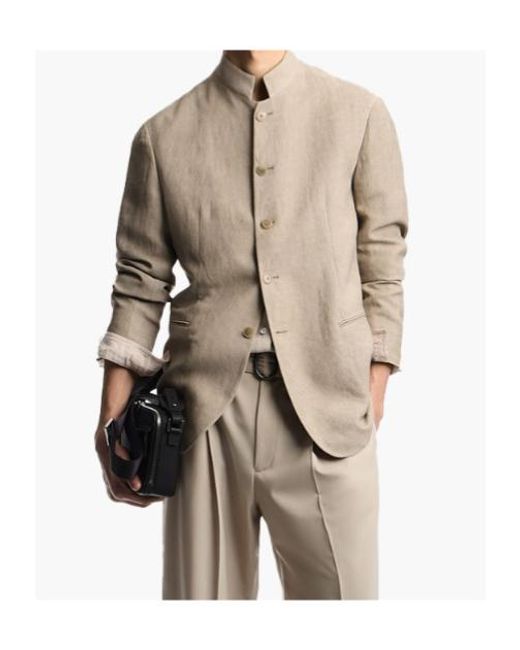 Emporio Armani Brown Stand Collar Jacket for men