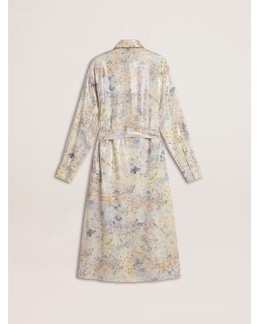 Golden Goose Deluxe Brand White Floral Printed Sequinned Belted Shirt Dress