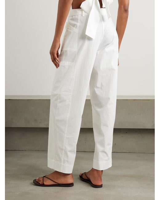 St. Agni White Utility Belted Cotton-Blend Wide-Leg Pants