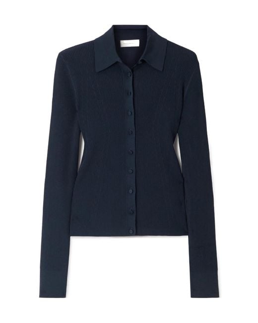 Dries Van Noten Blue Ribbed-Knit Cardigan