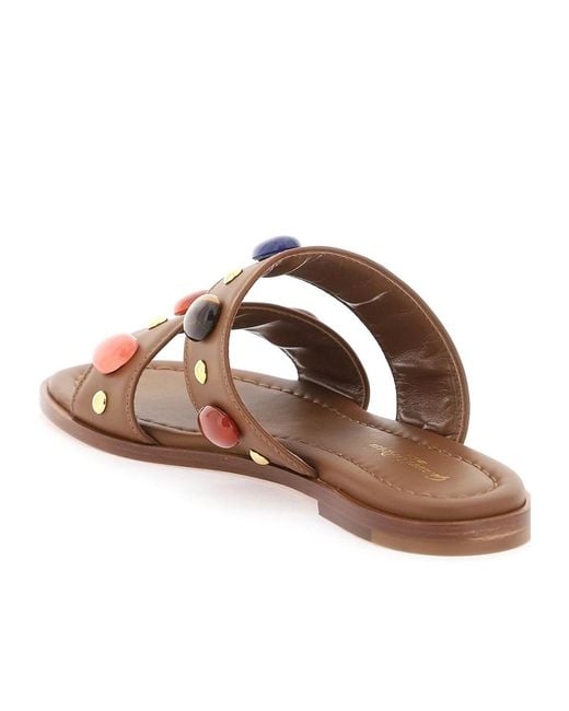 Gianvito Rossi Brown Embellished Strap Flat Sandals