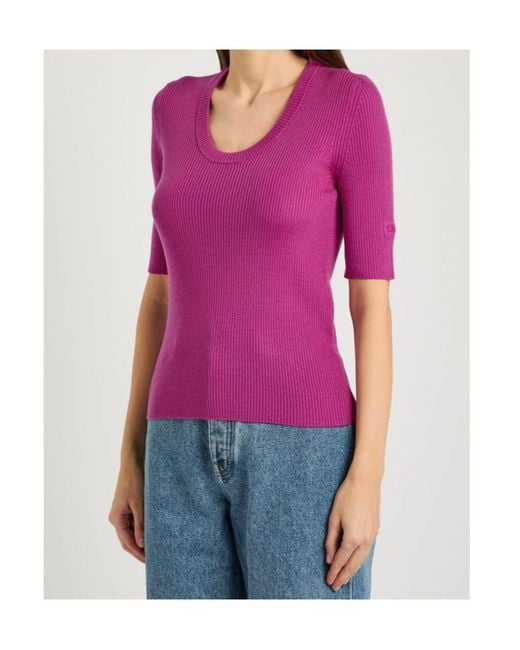 Chloé Pink Logo-Embroidered Ribbed Wool Top