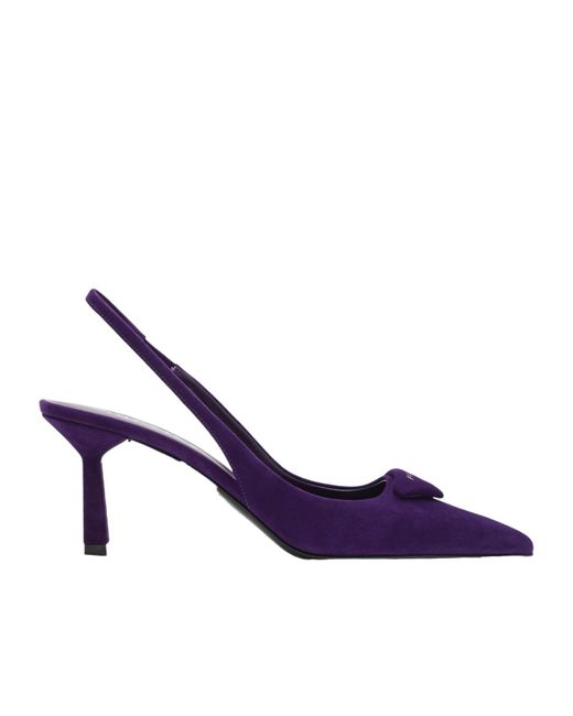 Prada Blue 70Mm Triangle-Logo Slingback Pumps