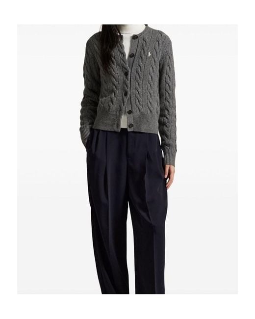 Polo Ralph Lauren Gray Logo Embroidered Crewneck Cardigan