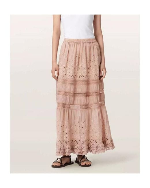 AllSaints Pink Camille Embroidered Maxi Skirt