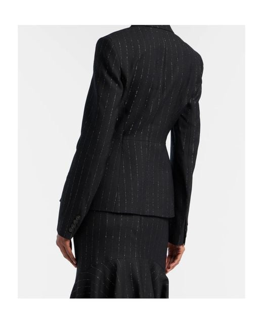 Erdem Black Pinstripe Wool Blazer