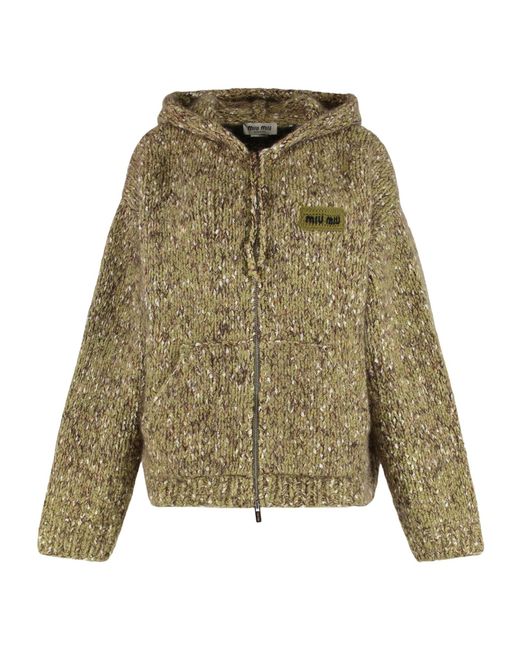 Miu Miu Green Zip-Up Knitted Hoodie
