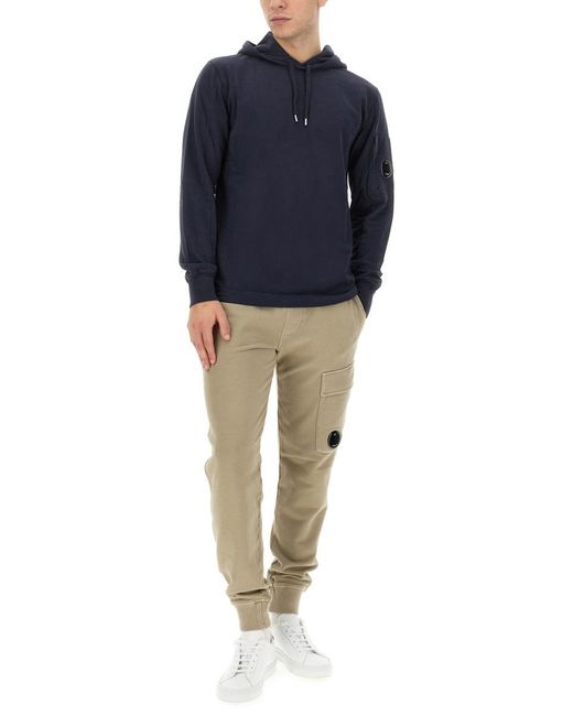 C P Company Blue Lens-Detail Cotton Hoodie for men