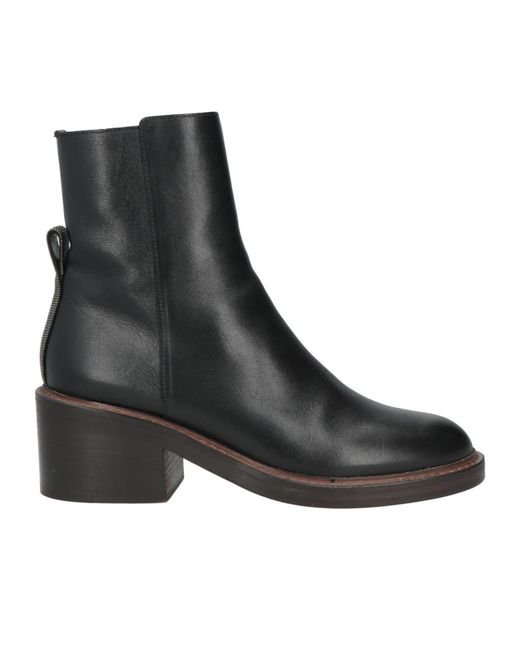 Brunello Cucinelli Black Minimalist Block-Heel Ankle Boots