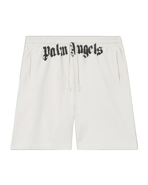 Palm Angels White Logo Cotton Shorts for men