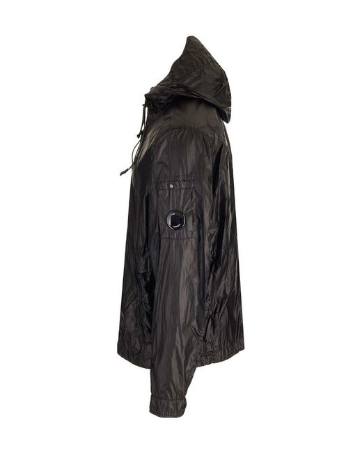 C P Company Black Lens-Detailed Hooded Zip-Up Jacket for men