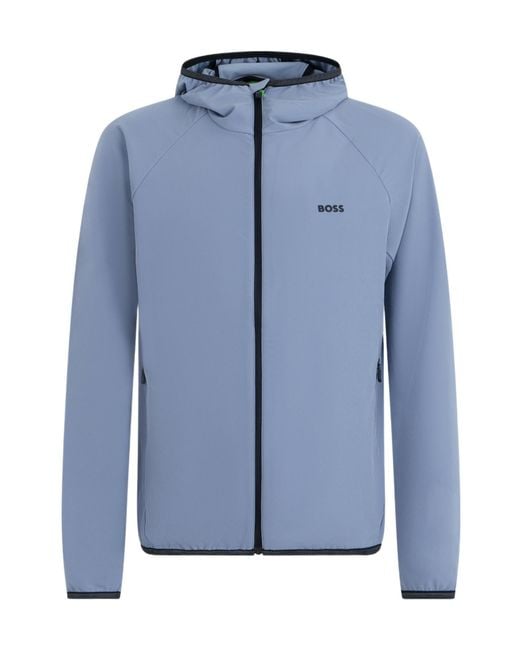 Boss Blue Long-Sleeved Hooded Casual Jacket for men