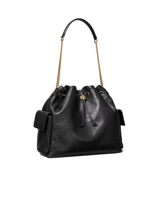 Tory Burch Black Charlie Quilted Drawstring Shoulder Bag