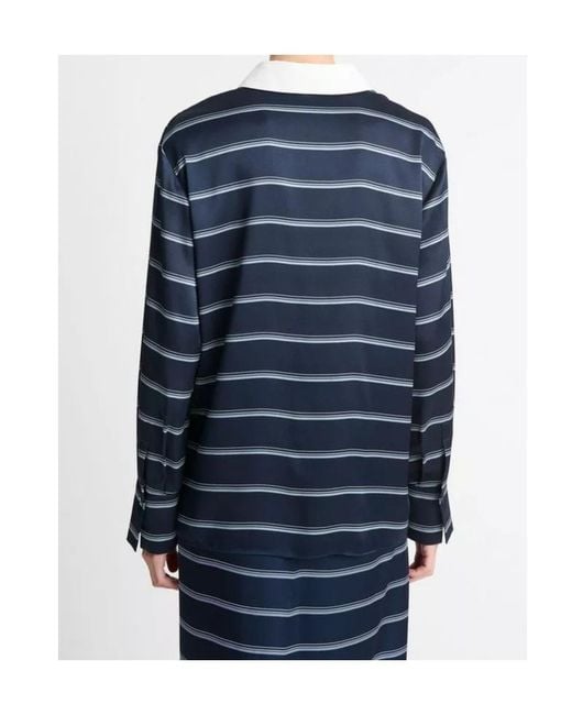 Vince Blue Long Sleeve Striped Polo Shirt