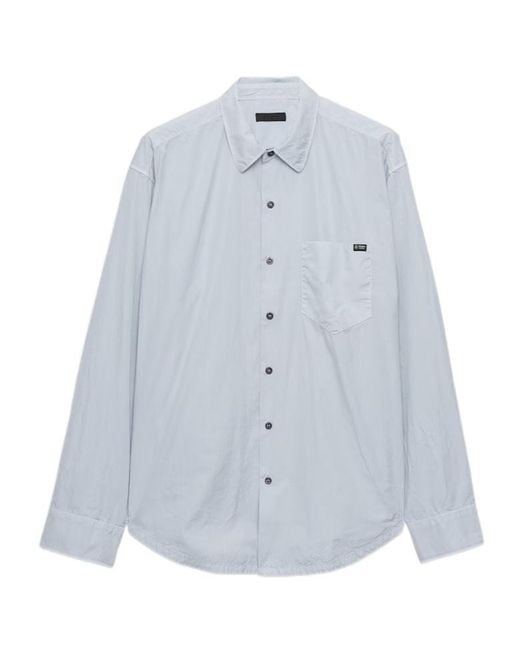 Prada Blue Logo-Patch Pocket Shirt for men