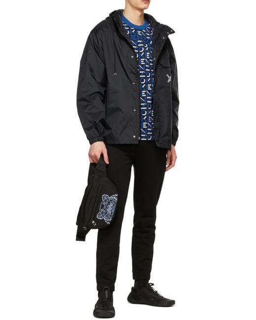 KENZO Black X Logo Hooded Rain Jacket for men