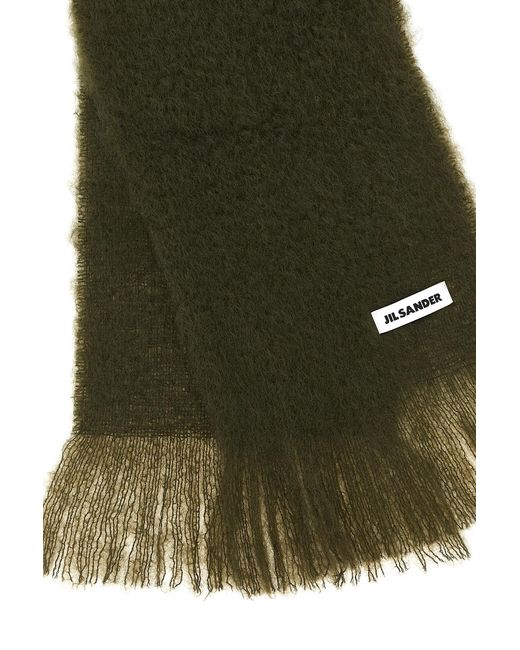 Jil Sander Green Logo Patch Mohair Scarf